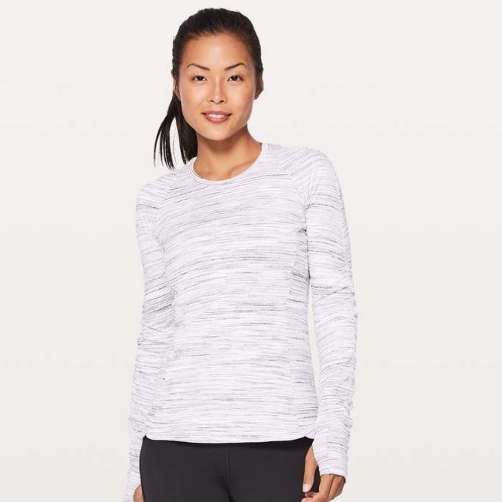 Lululemon Runderful Long Sleeve Space Dye Camo White Silver Spoon Sz 6